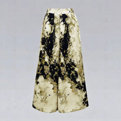 Vintage Ink Painting Print Wide Leg Maxi Skirt, High Waist Formal Party Long Skirt