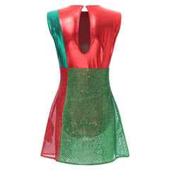 Christmas Sequined Sleeveless Costume Mini Dress, Holiday Party Outfit