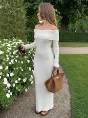 Off Shoulder Ribbed Knit Maxi Dress