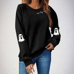 Halloween Spooky Ghost Sleeve Print Crew Neck Sweatshirt