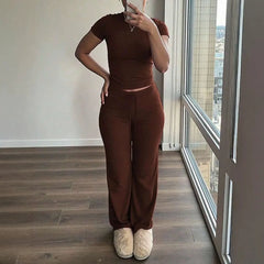 Crew Neck Short Sleeve Ruched Crop Top