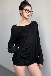 Casual Long Sleeve Slash Neck Top Tee