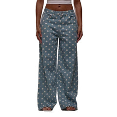 Polka Dot High Waist Straight Wide Leg Pants