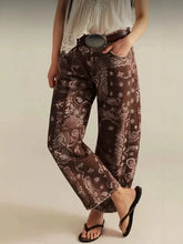 Mid‑Waist Striped Printed Loose Barrel Jeans