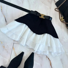Contrast Color Block Ruffle Mini Skirt