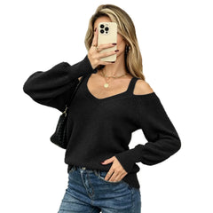 Textured Long Sleeve V-Neck Casual Sweater