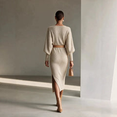 Boat Neck Batwing Sleeve Knit Midi Dress