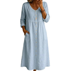Linen Blend Button Down Midi Dress