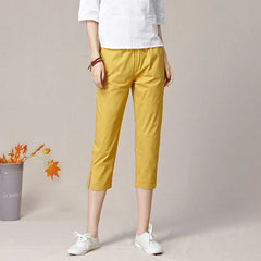 Mid Waist Elastic Waist Split Hem Straight Cropped Commuter Casual Pants