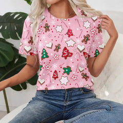 Halloween Western Cowboy Cactus Print Crew Neck Short Sleeve T‑Shirt