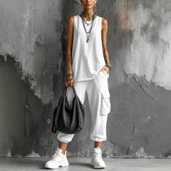 Dark Gray Sleeveless Tank & Cargo Pants Set