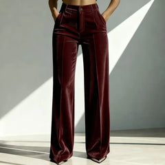 Mid-High Waist Golden Velvet Straight Leg Suit Pants