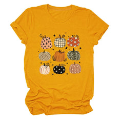 Leopard Floral Plaid Pumpkin Casual Short Sleeve Tee