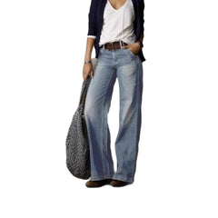 Mid Waist Printed Loose Straight Long Jeans