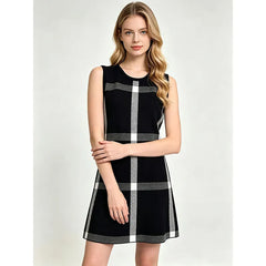Plaid Sleeveless A-line Knit Dress