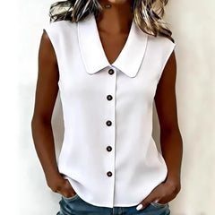 Solid Color Sleeveless V-Neck Button Down Blouse