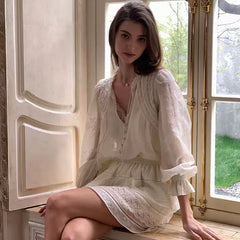 Lace Embroidery Princess Sleeve Loose Mini Dress