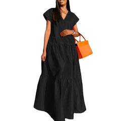 V-Neck Cap Sleeve Casual Sundress