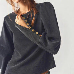 Waffle Knit Button Cuff Top