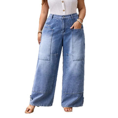Plus Size Patch Pocket Wide Leg Jeans