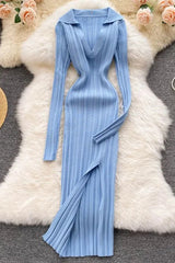 Split Fancy Dress Slim Elastic Wrap Hips Knitted Dress