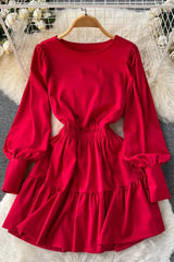 Slim Waist Short Dress Casual Long Sleeve A-line Female Dresses