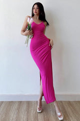 Backless High Split V-Neck Strap Tight Wrap Hip Long Dress
