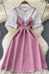 Shirt Dress Fake Two Piece Set Streetwear Midi Long Dress with Belt