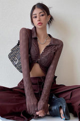 High Waist Hollow Out Perspective Lace Shirt