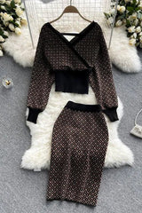 Comfy Dress Elegant Two Piece Set Knitted Tops And Pencil Skirts