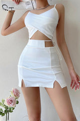 Small Split Hollow Lace Wrap Hip Half Skirt