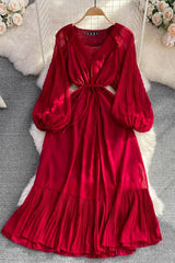 Dress Elegant Lace-up Ruffled Long Dress Lantern Sleeve Party Vestidos Dress