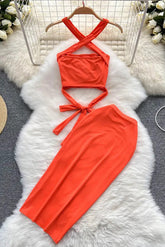 Holiday Beach Two Piece Suits Bandage Short Tops + Skinny High Waist Wrap Skirts