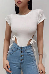 Strappy Elastic Short Sleeve Bodysuit
