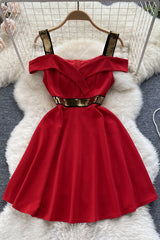 Sequins Off Shoulder Dress Backless Zipper Strap Slash Neck Slim Ladies A Line Mini Dresses