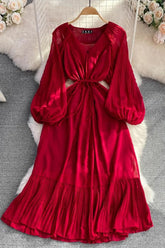 Dress Elegant Lace-up Ruffled Long Dress Lantern Sleeve Party Vestidos Dress