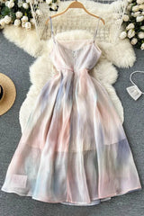 Dress Elegant Print Lady Spaghetti Strap Vacation Party Long Dress