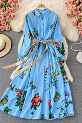Dress Casual All Match Long Sleeve Sash Bandage Shirt Dress