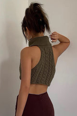 Sleeveless Knitted Button Lapel Tank Top