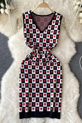 Romantic Heart Knitted Short Dress Casual V-neck Bodycon Dress
