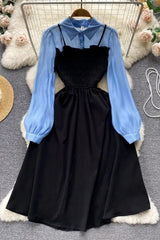 Casual A-line Fake Two Piece Set Shirt Dress Elegant Party Dress