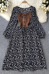 Gothic Bandage Long Dress Elegant Puff Sleeve Elastic Waist Party Dress