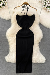 Dress Knitted Strapless Wrap Hips High Split Bodycon Dress