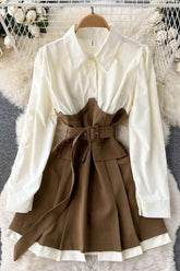 Dress Gothic Fake Two Piece Suits Elegant Slim Waist Bandage Mini Dress