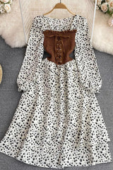 Dress Vintage Floral Print Gothic Bandage Long Sleeve Shirt Dress