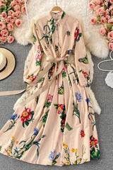 Dress Casual All Match Long Sleeve Sash Bandage Shirt Dress