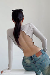 Backless Crisscross Strappy Long Sleeve Top