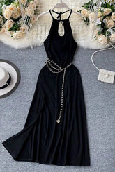 Dress Chains Belt High Split Long Dress Backless Party Dress