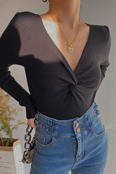 V-neck Long Sleeve Knitted Top