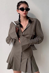Ruffle Shirt Long Sleeve Mini Dress